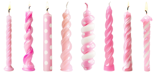 PNG Pink decorative birthday candles variety, element set on transparent background