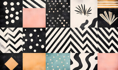 Collection of Tile Patterns Featuring Intricate Geometric and Floral Motifs, Hand-Drawn Doodles, and Traditional Ethnic Designs in Muted and Vibrant Color Palettes