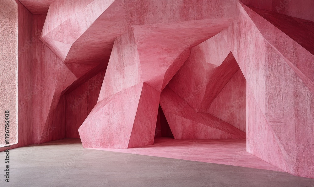 Poster abstract pink concrete installation with geometric patterns, urban structure., geometric patterns, t