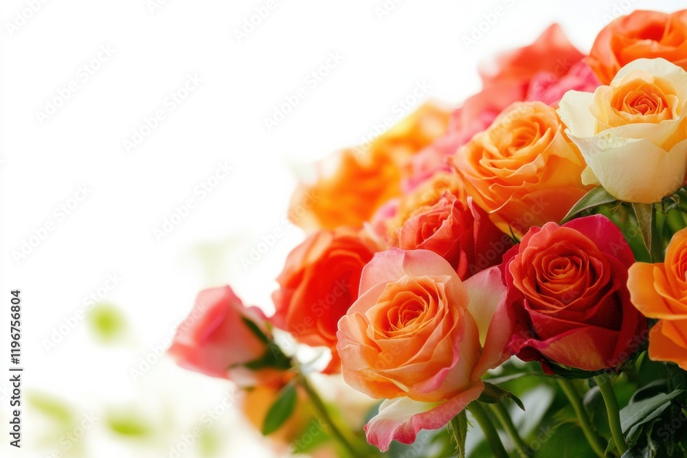 Leinwandbilder Colorful arrangement of roses in various shades with empty space for text customization. Generative AI