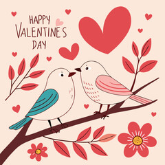 happy valentines card with cute bird couple in love vector illustration graphic design
