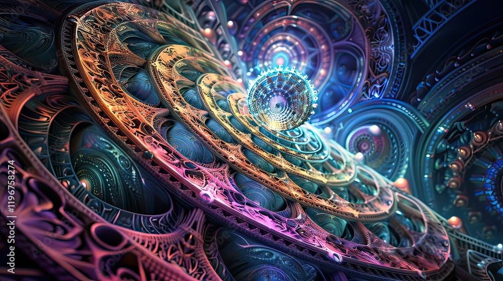 Aufkleber a colorful fractal design with intricate, repeating patterns.