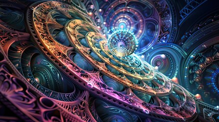 Obraz premium A colorful fractal design with intricate, repeating patterns.