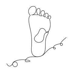 Obraz premium One continuous line drawing of bare foot. Elegance female leg in simple linear style. Concept of healthy massage and Care about soft skin. Editable stroke. Doodle vector illustration,
