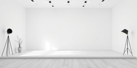 Empty studio room floor with blank white gradient background for product display, modern, visualization, room floor
