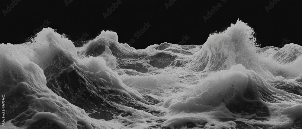 Aufkleber foaming waves create dynamic shapes and whitecaps against a dark backdrop in a dramatic seascape