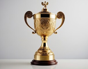 Fototapeta premium A beautifully ornate gold trophy with intricate designs, symbolizing achievement and victory.