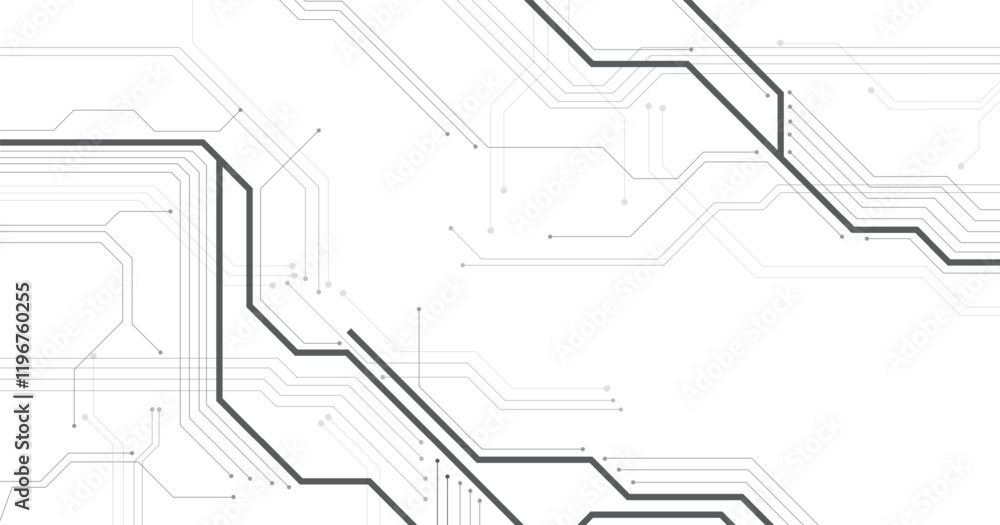 Poster Black circuit on a white background concept.High-tech circuit board connection system.Vector abstract technology on a white background.