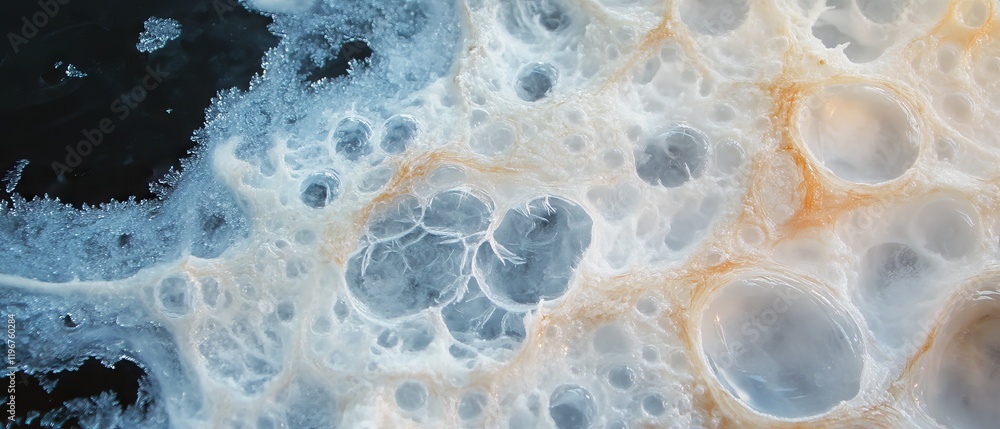 Poster intricate ice crystals and bubbles in frozen water create a stunning natural pattern in winter