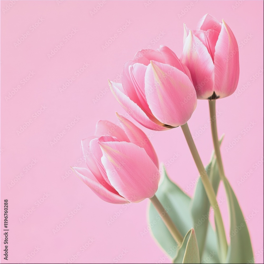 Aufkleber Fresh pink tulips arranged elegantly against a soft pink backdrop with ample space for personalized text. Generative AI