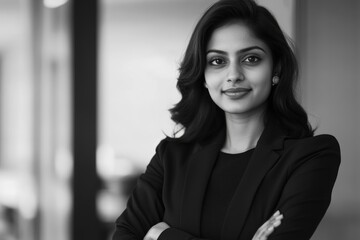 Fototapeta premium Confident young professional woman in business attire.