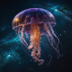 A surreal jellyfish with a galaxy inside its bell.

