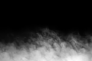 Close-up photo set of abstract white smoke or vapor floating on black background. Fog and cloud effect for air pollution design. Smog elements	
