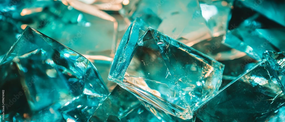 Poster close-up view of sharp glass shards displaying intricate transparency and sharp edges