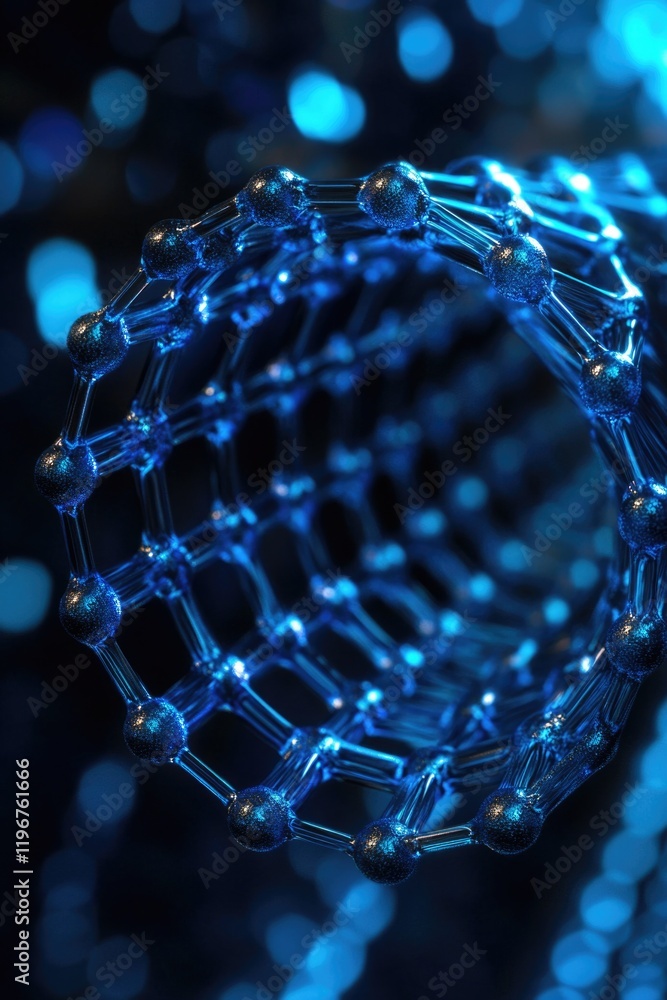 Poster close up image of a nano tube structure, showcasing the intricate layers and tightly-packed molecule
