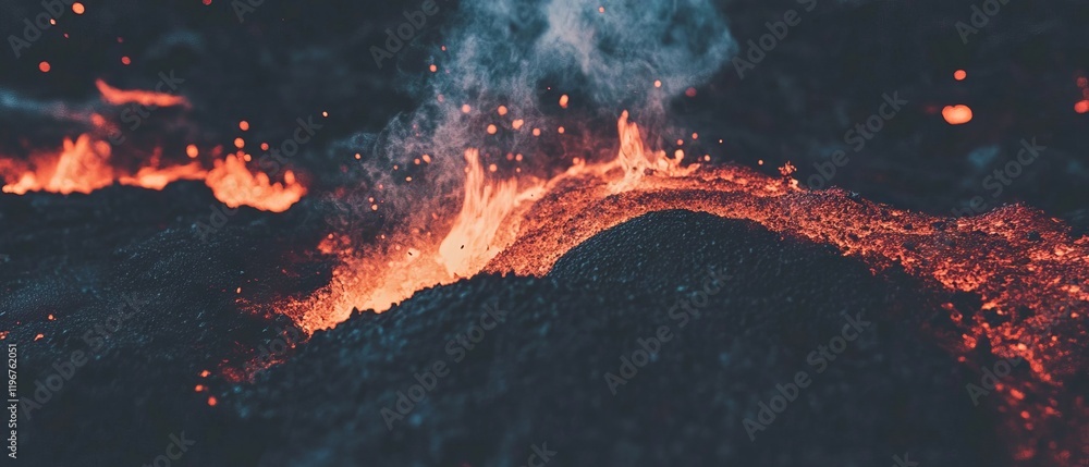 Aufkleber glowing lava flowing over volcanic rock creates a mesmerizing fiery display