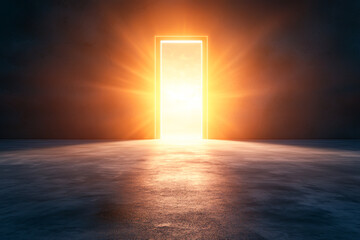 A glowing door opening to a bright light, symbolizing new beginnings and opportunities.