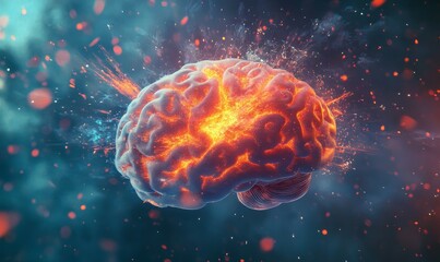 Fototapeta premium Brainwave Symphony, Concept art of a human brain exploding with knowledge and creativity.