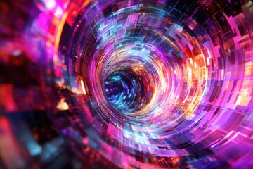 Vividly colored digital abstract tunnel, possibly representing a cyber path or futuristic technology concept.