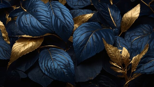 fondo hojas azules y doradas