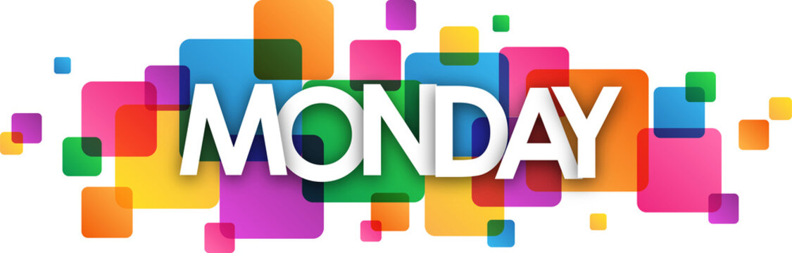 MONDAY on colorful squares with transparent background