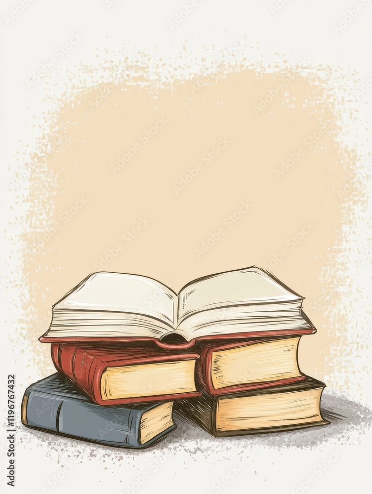Fototapete stack of books with blank space for text and creativity in a simple design for educational or litera
