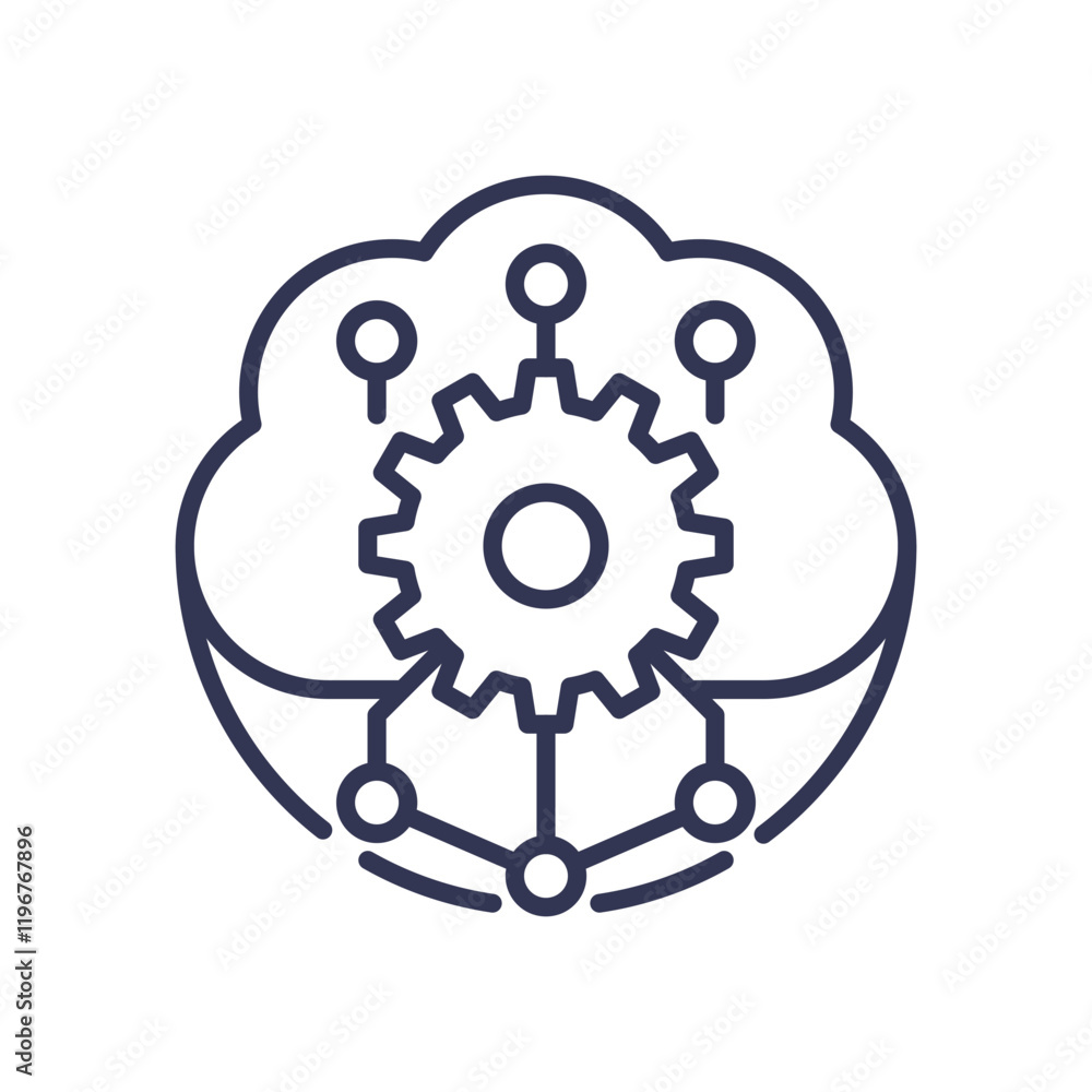 Poster cloud and gear icon representing automation and orchestration.