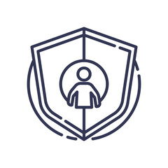 Shield with person icon symbolizes data protection and privacy.
