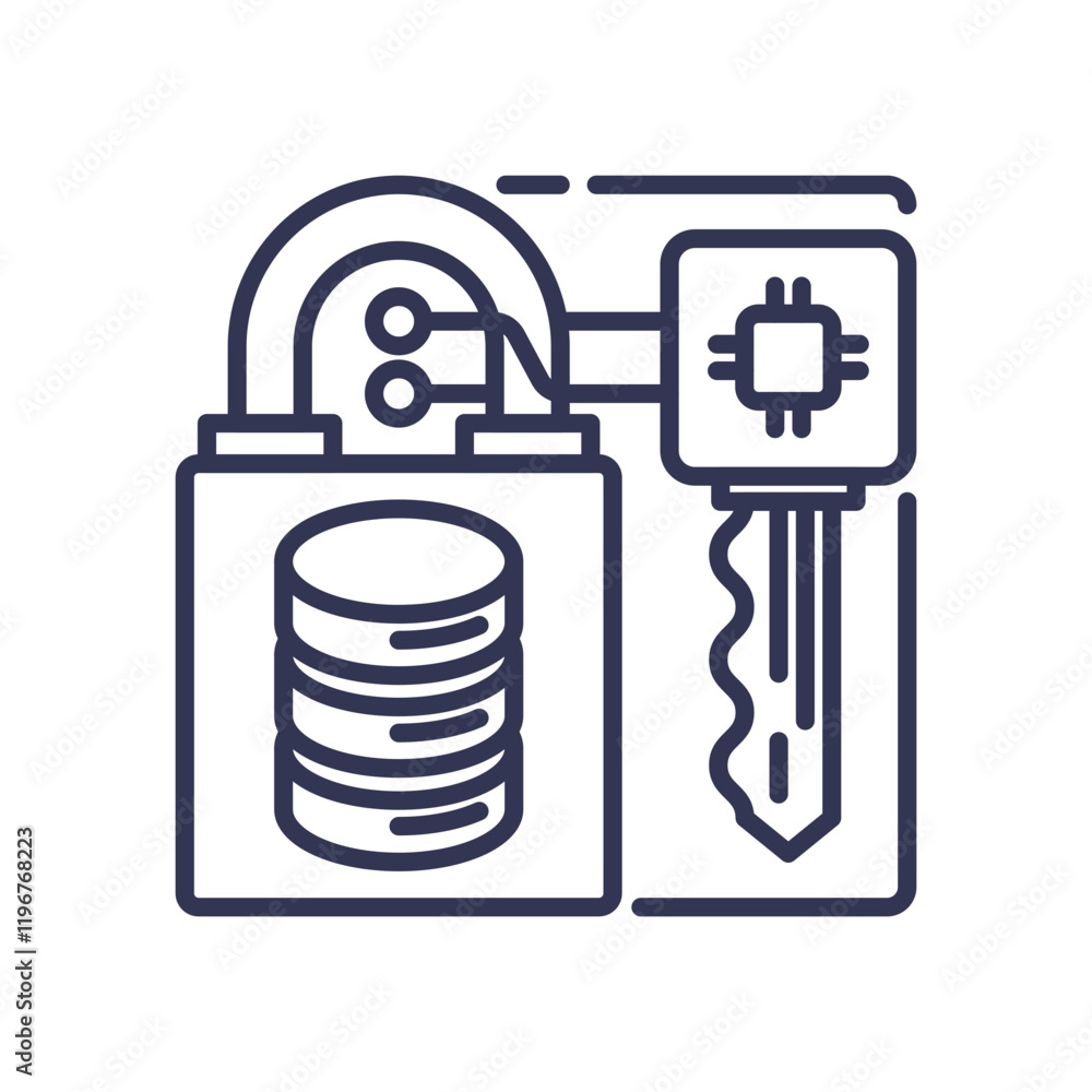 Poster padlock and key symbolize data security and encryption.
