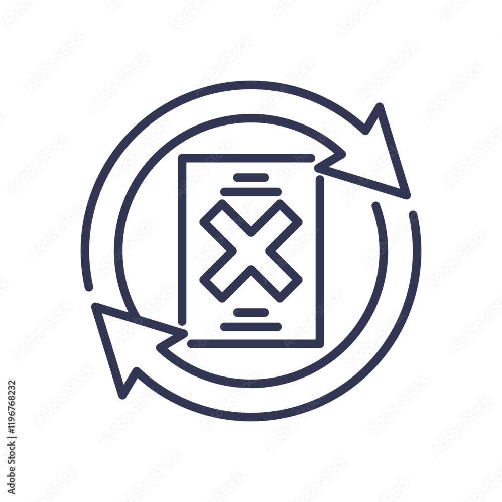 Poster document with rejection symbol and arrows, symbolizing denial and appeal process.