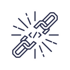 A broken chain symbolizes disruption and breaking free from constraints.