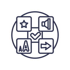 Icons of a star, speaker, text, and arrow symbolize diverse communication cues.