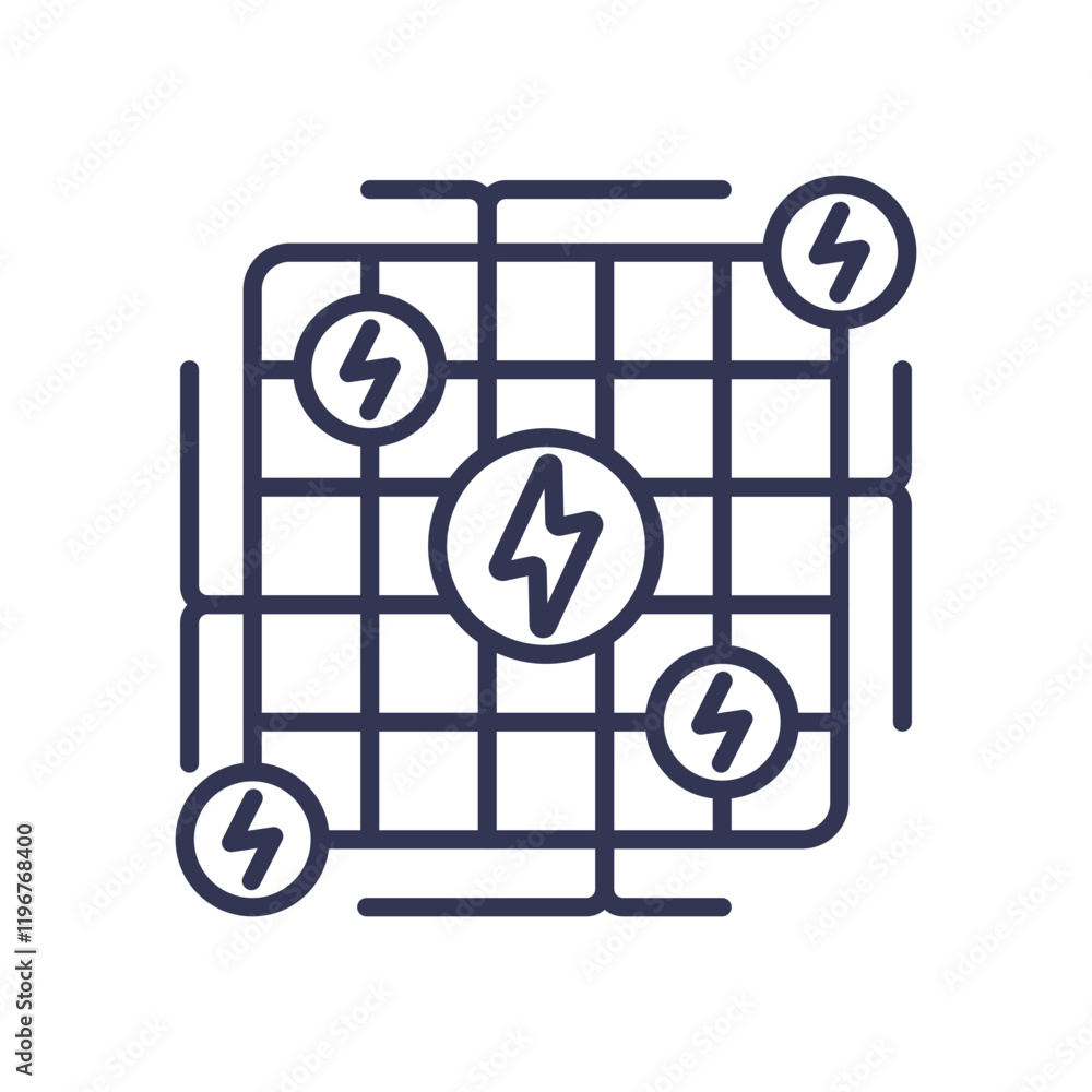 Poster illustration of an energy grid with interconnected nodes symbolizing energy distribution.