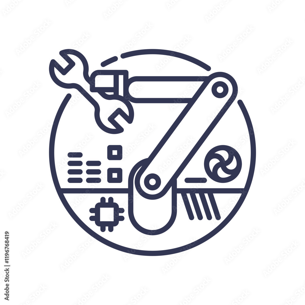 Poster illustration of automation tools and gears symbolizing efficiency.