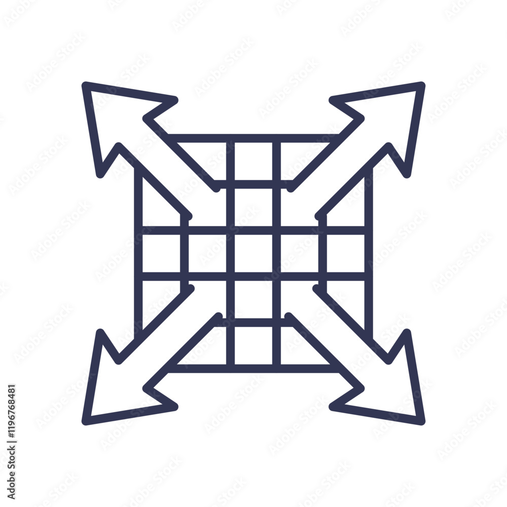 Poster grid with arrows symbolizes expansion and flexibility.