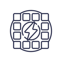 Icon of solar panel with energy symbol, representing solar power generation.