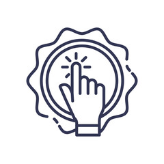 Hand clicking button symbolizes user engagement and interaction.