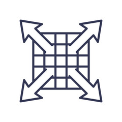 Grid with arrows symbolizes expansion and flexibility.