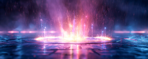 A vibrant digital art representation of colorful water and light effects.