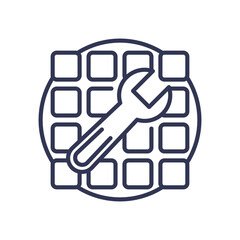 Wrench over grid symbolizes installation and setup process.