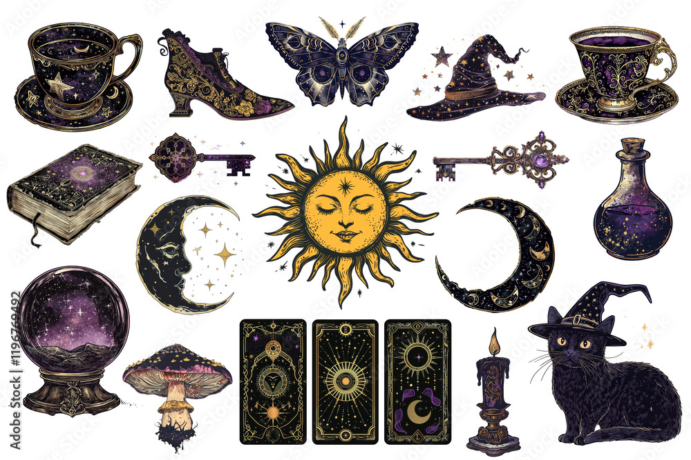 Poster png whimsigoth element set on transparent background