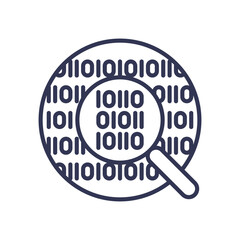 Magnifying glass over binary code, symbolizing data investigation.