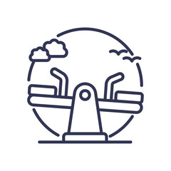 Seesaw symbolizes balance in monetary policy, with clouds and birds representing economic stability.