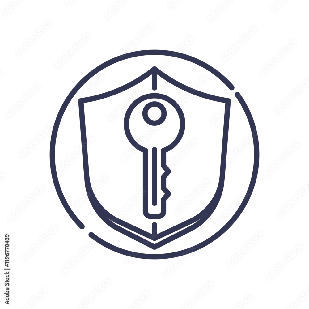 Poster shield with key symbolizes ownership and security.