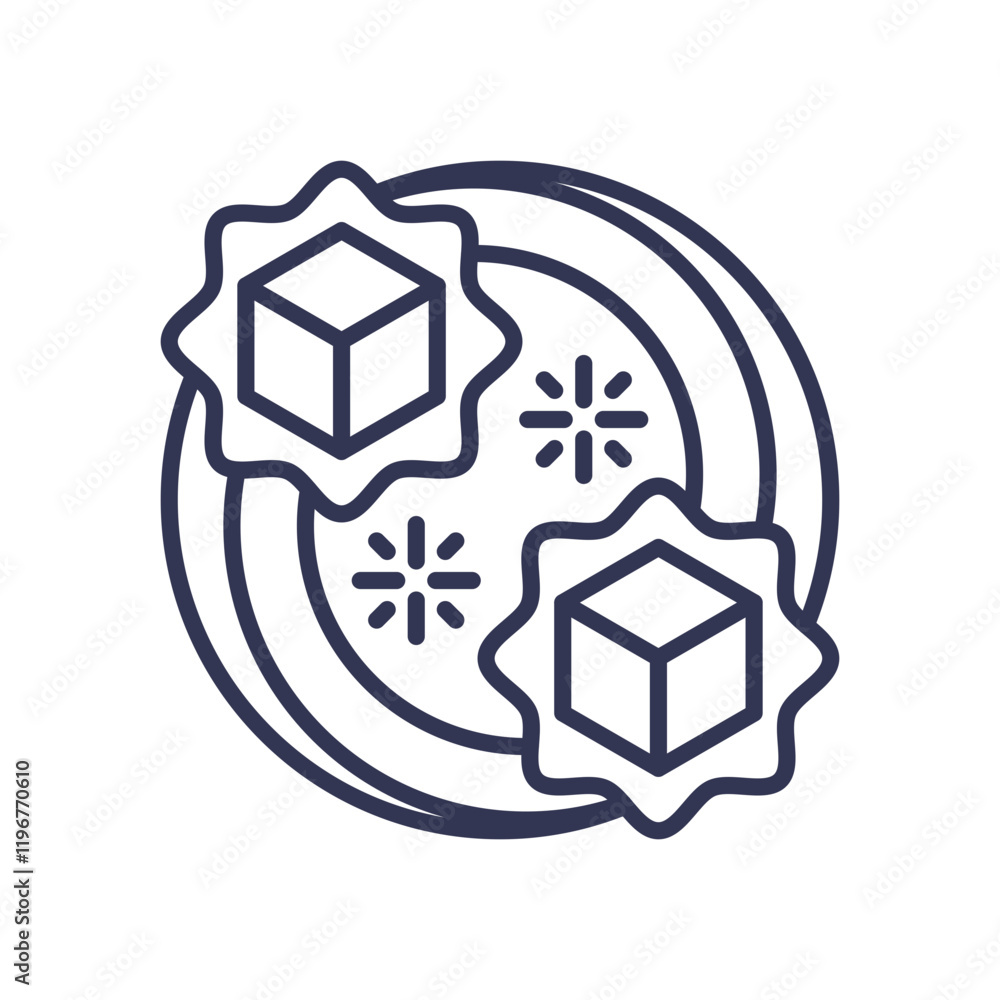 Poster two cubes connected by circular lines symbolize quantum entanglement and interconnectedness.