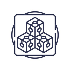 Three interconnected cubes symbolize modularity and reusability.