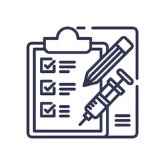 Clipboard with checklist, pencil, and syringe symbolizing healthcare service reporting.