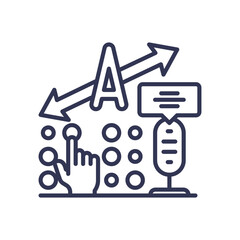 Icons of a hand, speech bubble, and arrows symbolize simplified communication and interaction.