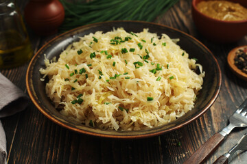 A bowl with traditional German Sauerkraut
