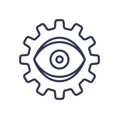 An eye within a gear symbolizes systematic observation and analysis.
